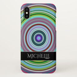 Vibrant Colorful Circles/Rings Pattern + Name iPhone X Case
