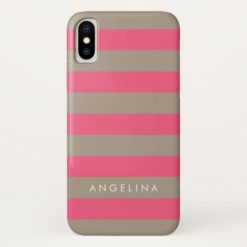 Vibrant Pink Striped Pattern Custom Name iPhone X Case