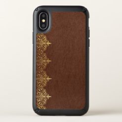 Vintage Brown Faux Leather Gold Lace Border Speck iPhone X Case