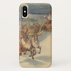 Vintage Christmas Santa Claus Sleigh with Reindeer iPhone X Case