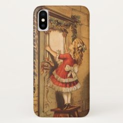 Vintage Christmas Victorian Girl Hanging a Garland iPhone X Case