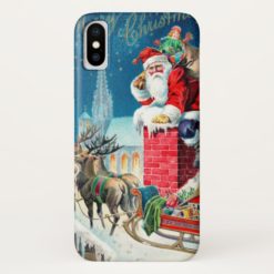 Vintage Christmas Victorian Santa Claus on Chimney iPhone X Case