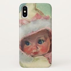 Vintage Cute Baby Girl Wearing a Faux Fur Coat iPhone X Case