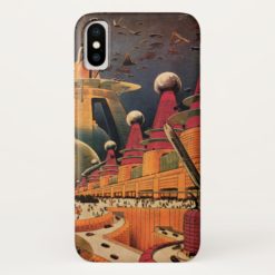 Vintage Science Fiction Futuristic City Flying Car iPhone X Case