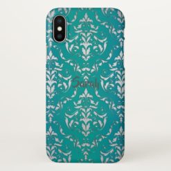 Vintage Teal Damask Personalized iPhone X Case