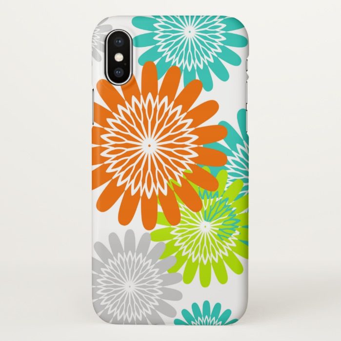 Warm Flower Stencils Lime Orange Turquoise iPhone X Case