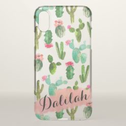 Watercolor Cactus Pattern Personalized iPhone X Case
