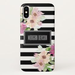 Watercolor Flowers & Stripes iPhone X Case