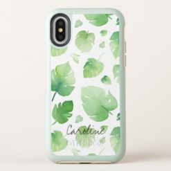 Watercolor Green Leaves. Add Name or Monogram. OtterBox Symmetry iPhone X Case