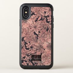 Whimsical rose gold hand drawn floral image speck iPhone x Case
