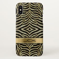 White & Gold Glitter With Black Zebra Stripes iPhone X Case