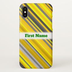 Yellow & Gray Stripes Pattern Custom Name iPhone X Case