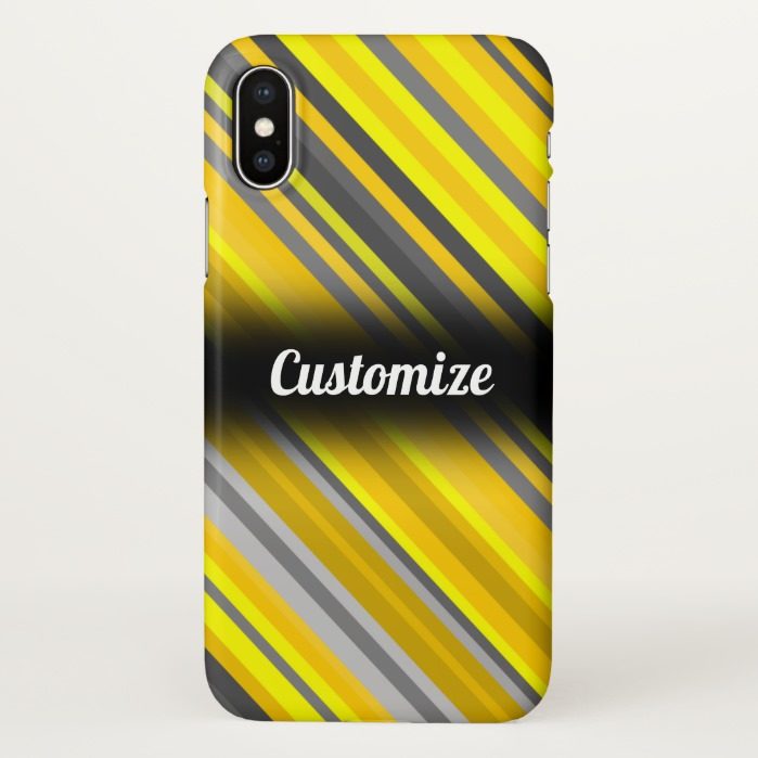 Yellow & Gray Stripes Pattern w/ Custom Name iPhone X Case