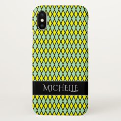 Yellow and Green Diamond Shape Pattern + Name iPhone X Case