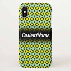 Yellow and Green Diamond Shape Pattern w/ Name iPhone X Case