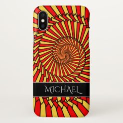 Yellow and Red Spiral Pattern + Custom Name iPhone X Case