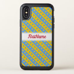 Yellow/Blue Hearts and Stripes Pattern + Name Speck iPhone X Case
