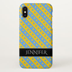 Yellow/Blue Hearts and Stripes Pattern + Name iPhone X Case