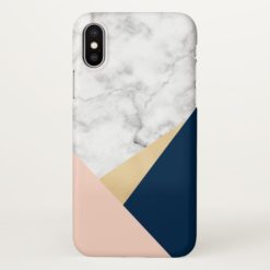 elegant white marble gold peach blue color block iPhone x Case